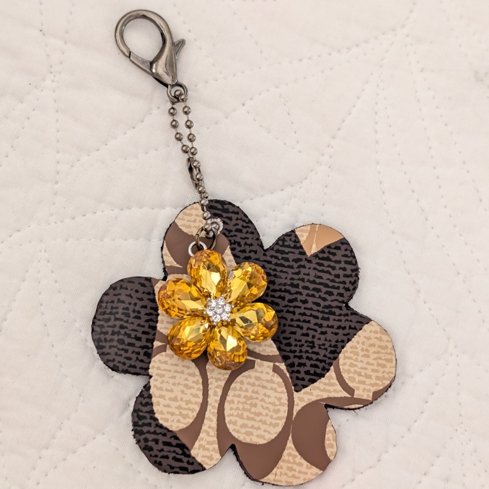 Daisy Keychain Charm Handmade from Authentic Coach Pammie Zebra Boots